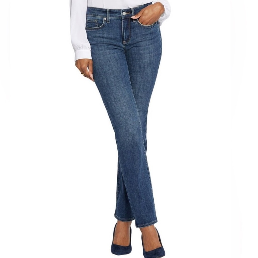 NYDJ Marilyn stretchy waist-match slim straight jeans size 10 slimming